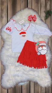 (New) Embroidery Red Fringe Black Santa Skirt Set